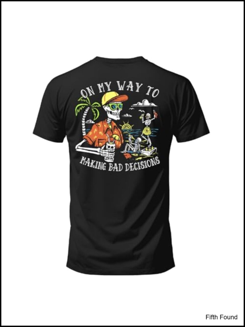 Salty Bones Funny Beach T-Shirt - 100% Cotton Classic Fit Skeleton Palm Tree